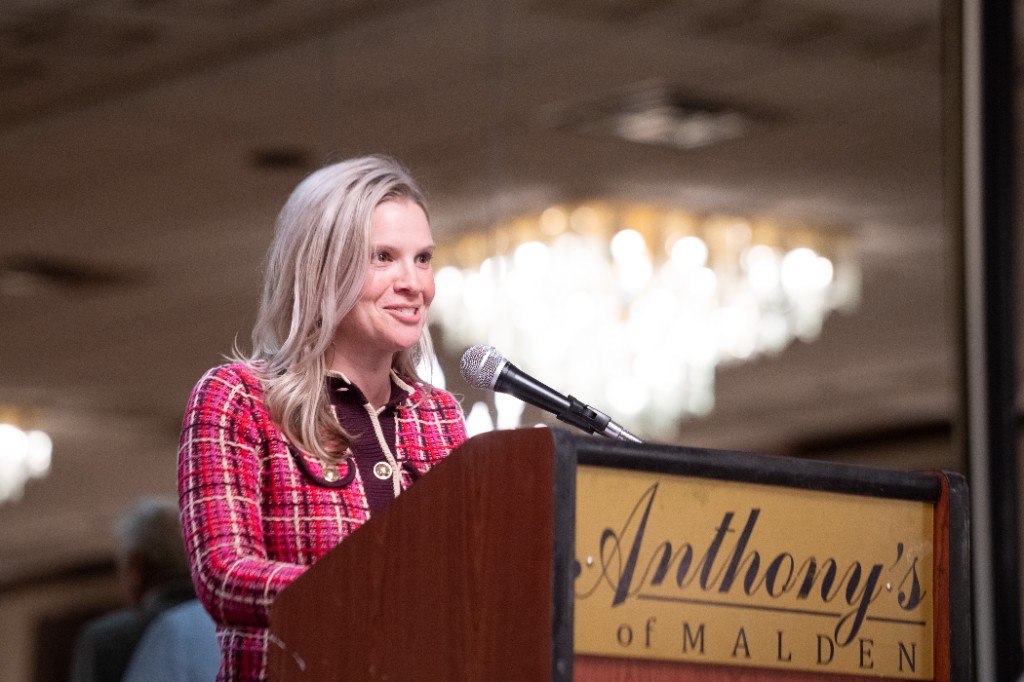 Speaker at a podium during the Chamber installation and award ceremony.